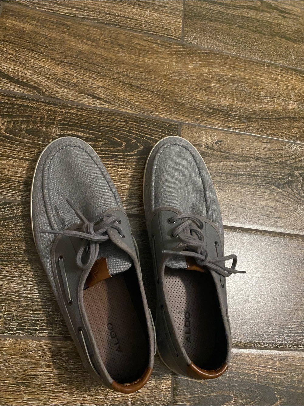 ALDO Men’s Gray Canvas and Brown Trim Boat Shoes